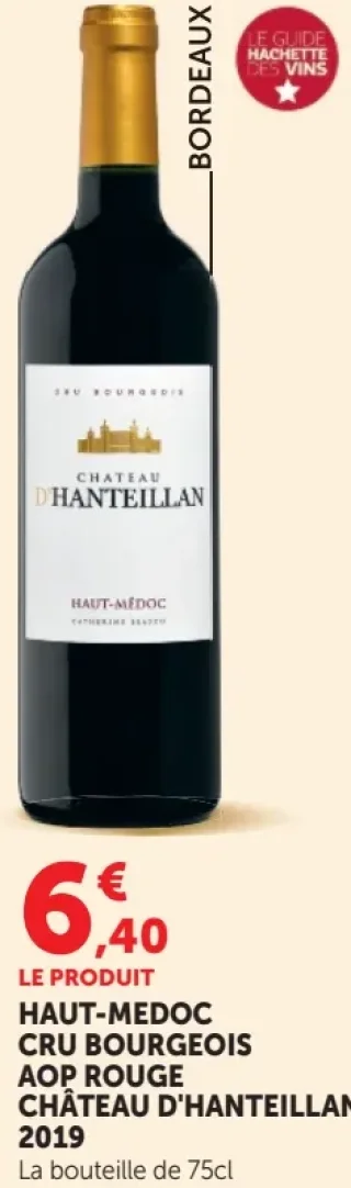 Vin rouge Haut-Médoc Cru Bourgeois AOP Château d'Hanteillan 2019