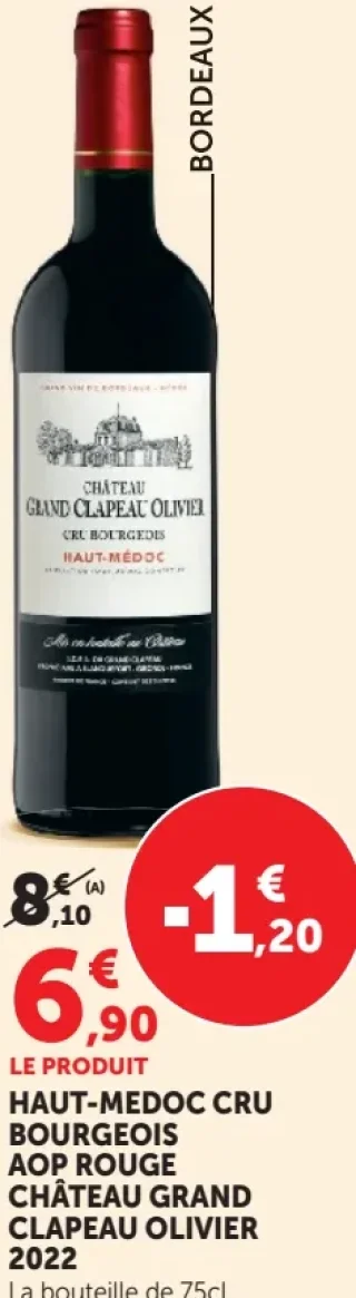 Vin rouge Haut-Médoc Cru Bourgeois AOP Château Grand Clapeau Olivier 2022
