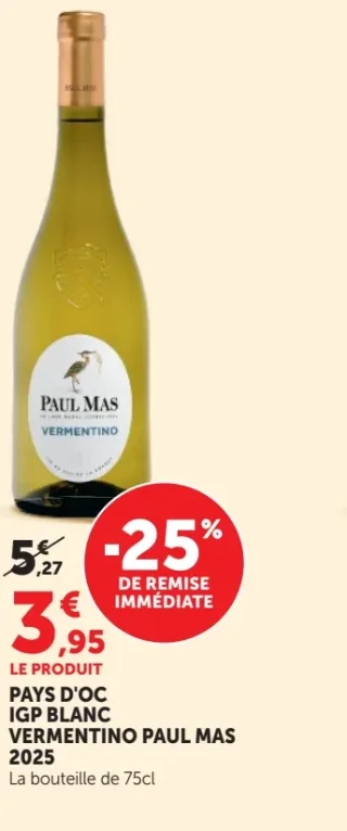PAYS D'OC IGP BLANC VERMENTINO PAUL MAS 2025