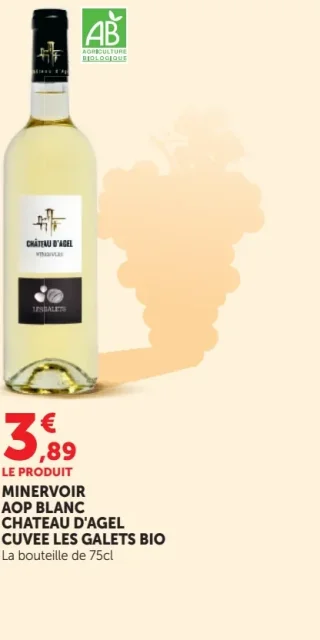 MINERVOIS AOP BLANC CHATEAU D'AGEL CUVEE LES GALETS BIO