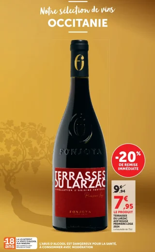 Vin rouge Terrasses du Larzac AOP Première Loge Fonjoya 2024