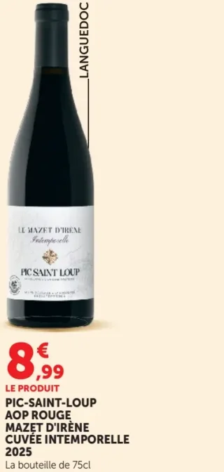 Vin rouge PIC-SAINT-LOUP AOP ROUGE MAZET D'IRÈNE CUVÉE INTEMPORELLE