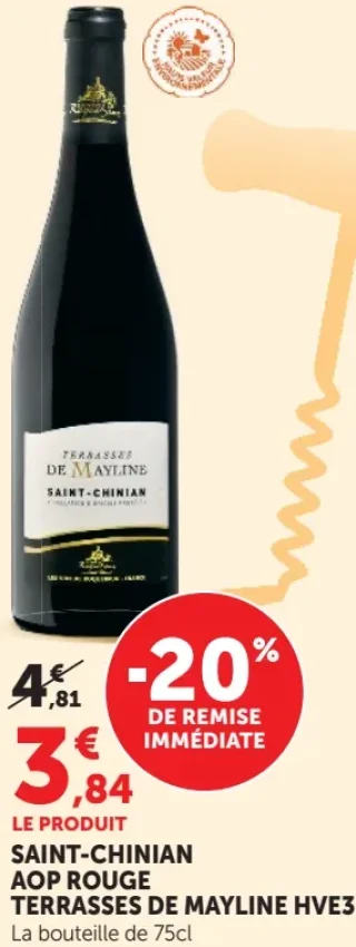 SAINT-CHINIAN AOP ROUGE TERRASSES DE MAYLINE HVE3 La bouteille de 75cl