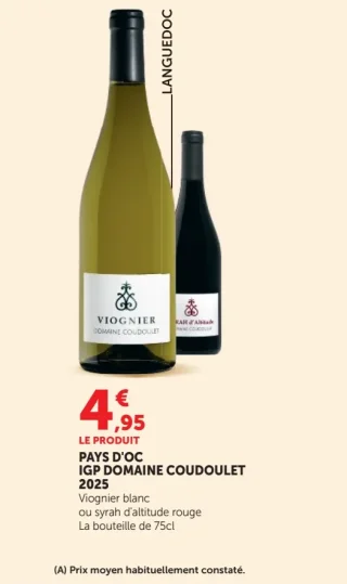 Pays d'Oc IGP Domaine Coudoulet Viognier blanc ou syrah d'altitude rouge