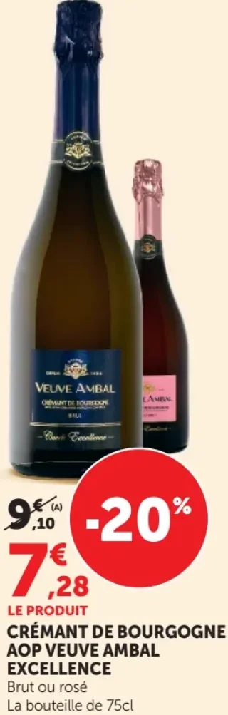 Crémant de Bourgogne AOP Veuve Ambal Excellence Brut ou rosé