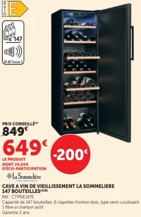 Cave à vin de vieillissement La Sommelière 147 bouteilles CTPNE147E