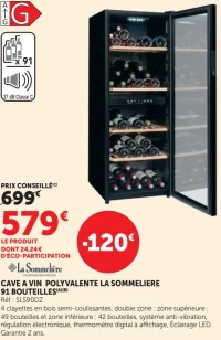 Cave à vin polyvalente La Sommelière 91 bouteilles SLS90DZ