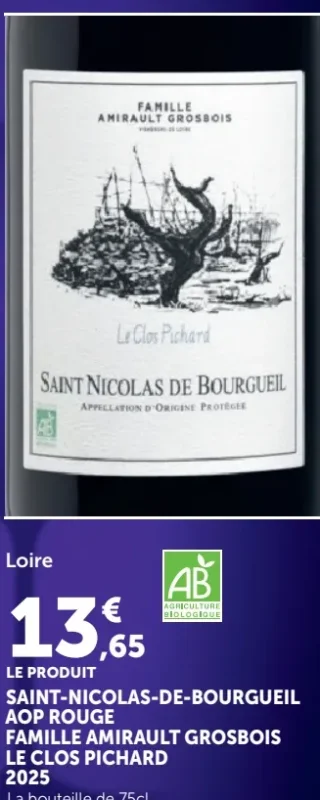 SAINT-NICOLAS-DE-BOURGUEIL AOP ROUGE FAMILLE AMIRAULT GROSBOIS LE CLOS PICHARD 2025