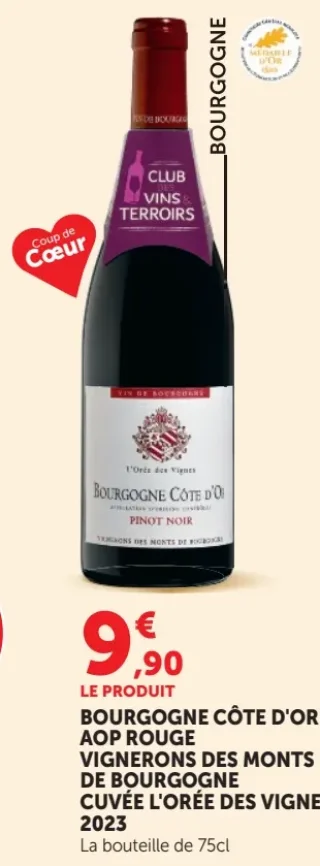 Vin rouge Bourgogne Côte d'Or AOP Rouge Vignerons des Monts de Bourgogne Cuvée L'Orée des Vignes 2023