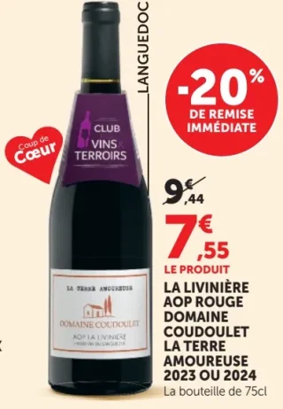 La Livinière AOP Rouge Domaine Coudoulet La Terre Amoureuse 2023 ou 2024