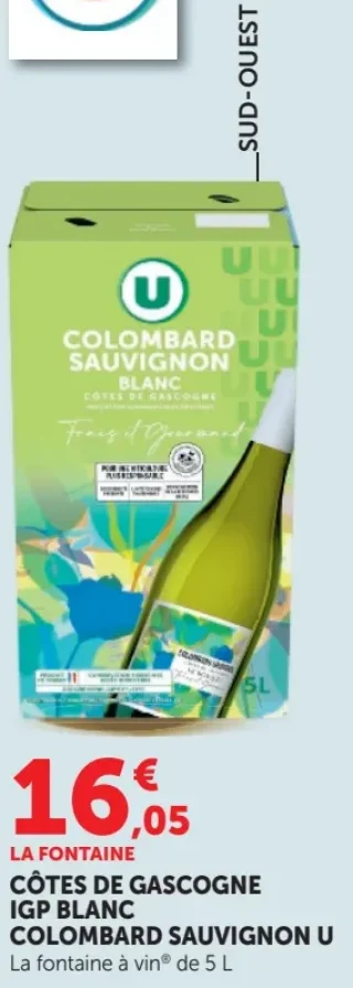 CÔTES DE GASCOGNE IGP BLANC COLOMBARD SAUVIGNON U La fontaine à vin de 5 L