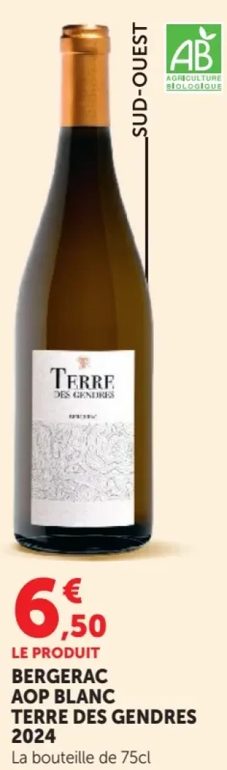 BERGERAC AOP BLANC TERRE DES GENDRES 2024 La bouteille de 75cl