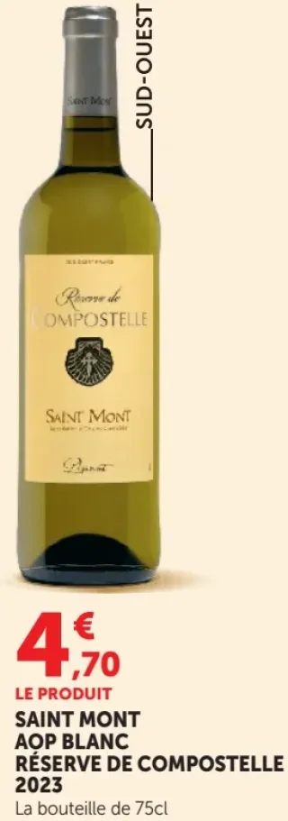 SAINT MONT AOP BLANC RÉSERVE DE COMPOSTELLE 2023 La bouteille de 75cl
