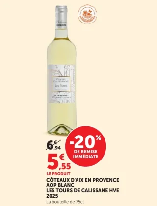 CÔTEAUX D'AIX EN PROVENCE AOP BLANC LES TOURS DE CALISSANE HVE 2023