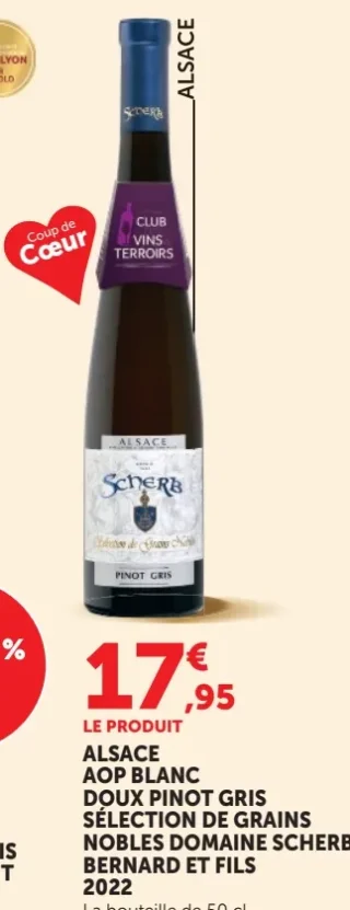 Vin blanc Alsace AOP Blanc Doux Pinot Gris Sélection de Grains Nobles Domaine Scherb Bernard et Fils 2022