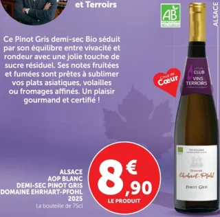 Vin blanc Alsace AOP Blanc Demi-sec Pinot Gris Domaine Ehrhart-Pfohl 2025