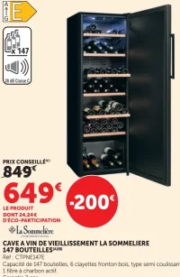 Cave à vin de vieillissement La Sommelière 147 bouteilles CTPNE147E