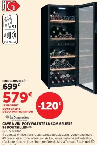 Cave à vin polyvalente La Sommelière 91 bouteilles SLS90DZ