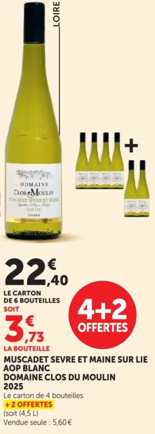 DOMAINE CLOS DU MOULIN MUSCADET SEVRE ET MAINE SUR LIE AOP BLANC 2025