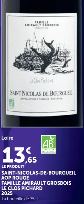 Famille Amirault Grosbois Saint-Nicolas-de-Bourgueil AOP Rouge Le Clos Pichard 2025