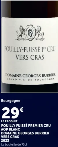 Vin blanc Bourgogne Pouilly-Fuissé Premier Cru AOP Domaine Georges Burrier Vers Cras 2023