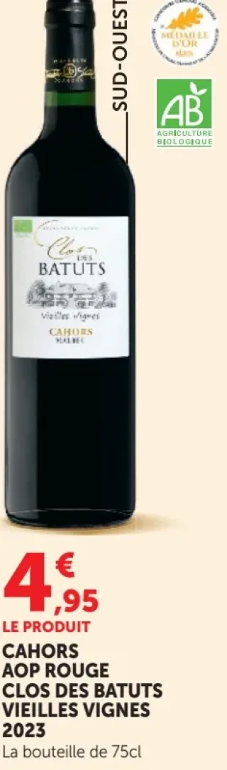 Cahors AOP Rouge Clos des Batuts Vieilles Vignes 2023
