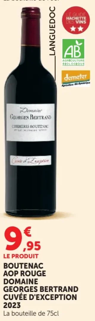 Boutenac AOP Rouge Domaine Georges Bertrand Cuvée d'Exception 2023