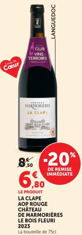 LA CLAPE AOP ROUGE CHÂTEAU DE MARMORIÈRES LE BOIS FLEURI 2023