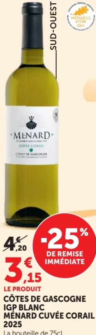 Côtes de Gascogne IGP Blanc Ménard Cuvée Corail 2025
