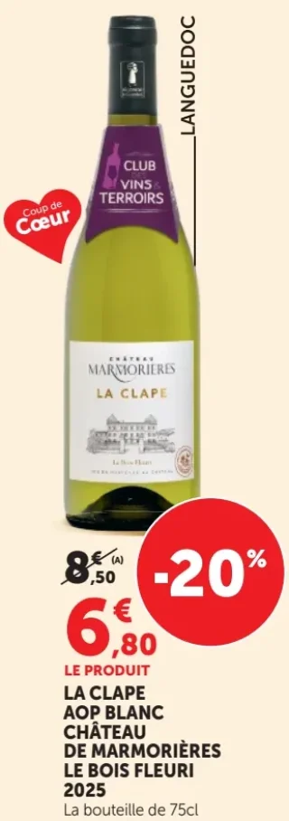 La Clape AOP Blanc Château de Marmorières Le Bois Fleuri 2025
