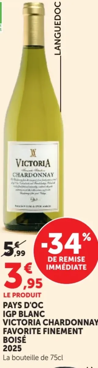 Pays d'Oc IGP Blanc Victoria Chardonnay Favorite Finement Boisé 2025