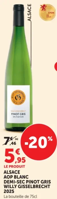 ALSACE AOP BLANC DEMI-SEC PINOT GRIS WILLY GISSELBRECHT 2019