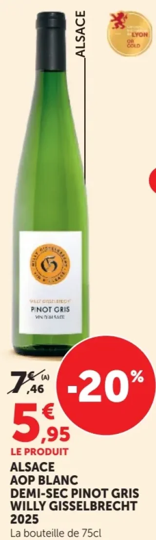ALSACE AOP BLANC DEMI-SEC PINOT GRIS WILLY GISSELBRECHT 2019
