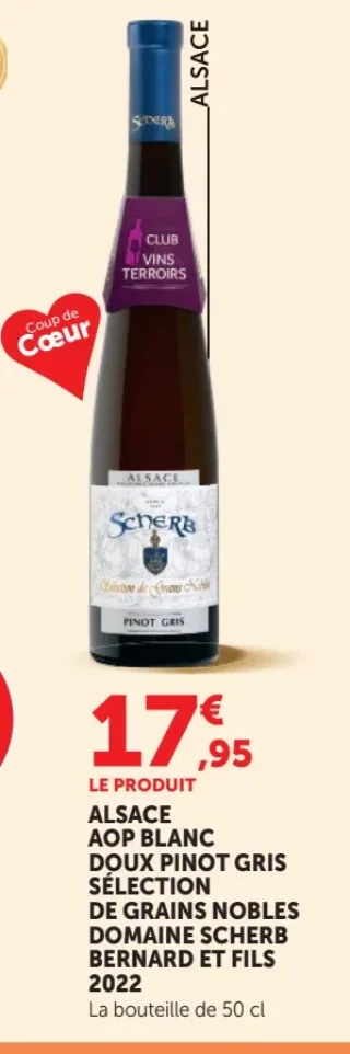 ALSACE AOP BLANC DOUX PINOT GRIS SÉLECTION DE GRAINS NOBLES DOMAINE SCHERB BERNARD ET FILS 2017