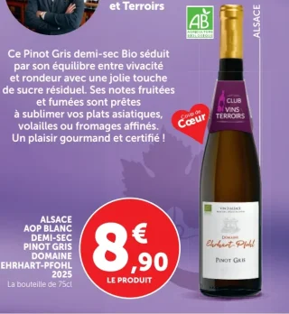 ALSACE AOP BLANC DEMI-SEC PINOT GRIS DOMAINE EHRHART-PFOHL 2020