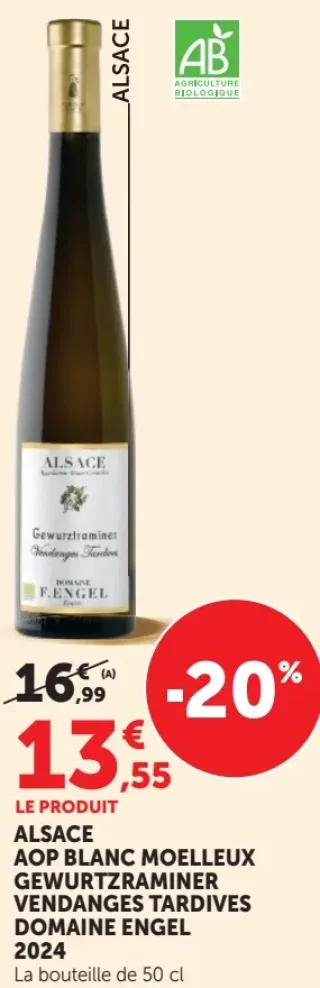 ALSACE AOP BLANC MOELLEUX GEWURZTRAMINER VENDANGES TARDIVES DOMAINE ENGEL 2024
