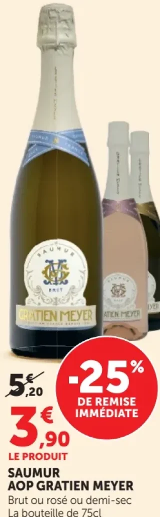 Saumur AOP Gratien Meyer Brut ou rosé ou demi-sec