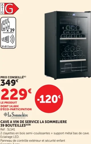 CAVE A VIN DE SERVICE LA SOMMELIERE 39 BOUTEILLES