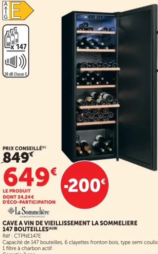 CAVE A VIN DE VIEILLISSEMENT LA SOMMELIERE 147 BOUTEILLES