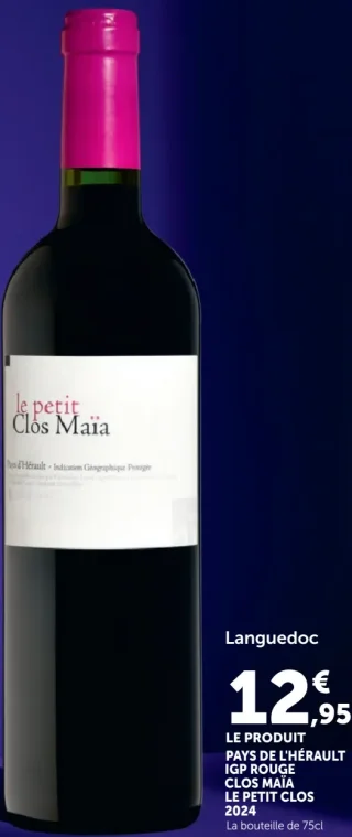 Vin rouge Le Petit Clos Maïa Pays de l'Hérault IGP 2024