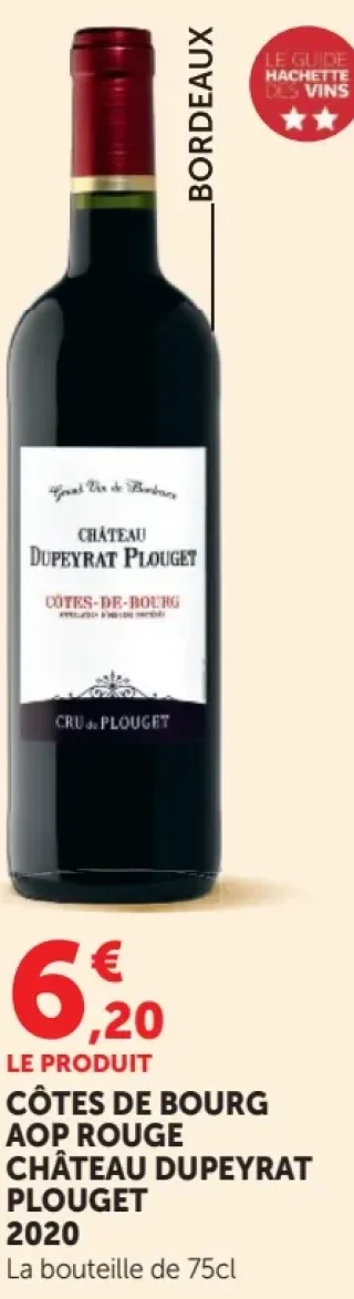 Vin rouge Côtes de Bourg AOP Rouge Château Dupeyrat Plouget 2020