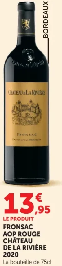 Vin rouge Bordeaux Fronsac AOP Rouge Château de la Rivière 2020