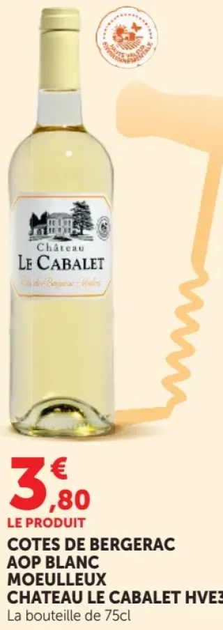 Cotes de Bergerac AOP Blanc Moelleux Chateau Le Cabalet HVE3