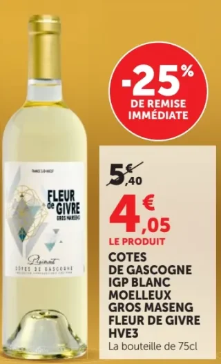 COTES DE GASCOGNE IGP BLANC MOELLEUX GROS MASENG FLEUR DE GIVRE HVE3