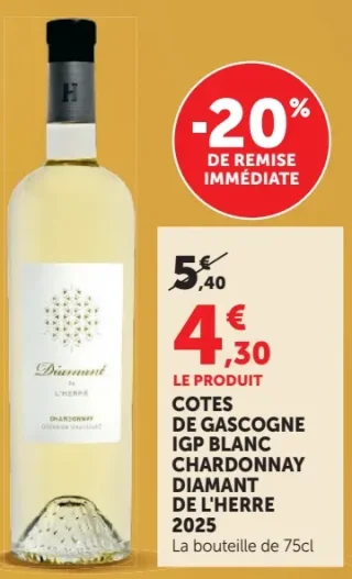 COTES DE GASCOGNE IGP BLANC CHARDONNAY DIAMANT DE L'HERRE 2025
