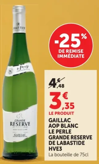 GAILLAC AOP BLANC LE PERLE GRANDE RESERVE DE LABASTIDE HVE3