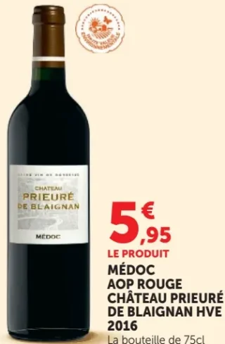 Médoc AOP Rouge Château Prieuré de Blaignan HVE 2016