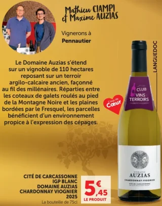 Domaine Auzias Chardonnay-Viognier 2025 Cité de Carcassonne IGP Blanc