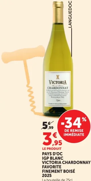 Victoria Chardonnay Favorite Finement Boisé 2025 Pays d'Oc IGP Blanc