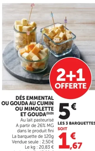 DÉS EMMENTAL OU GOUDA AU CUMIN OU MIMOLETTE ET GOUDA